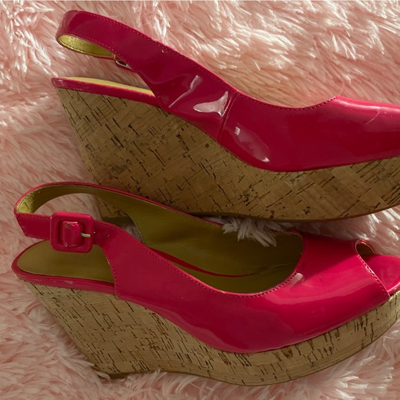 Nine West hot pink wedge cork sling back 7.5 - Picture 3 of 5